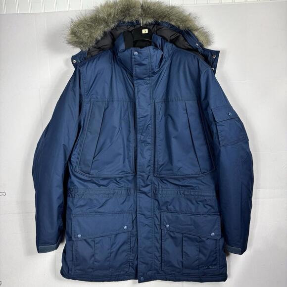 LL Bean Men's Sz‎ XL TALL Baxter State Hooded Blue Parka Coat Goose Down Jacket - Picture 1 of 14